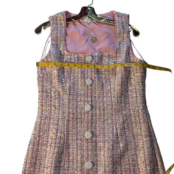Endless Rose Pink Tweed Mini Dress With Sequins & Buttons Size M Sleeveless - Picture 8 of 16